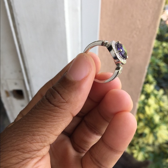 Sterling Silver Amethyst CZ Round Cut Ring - Picture 5 of 7